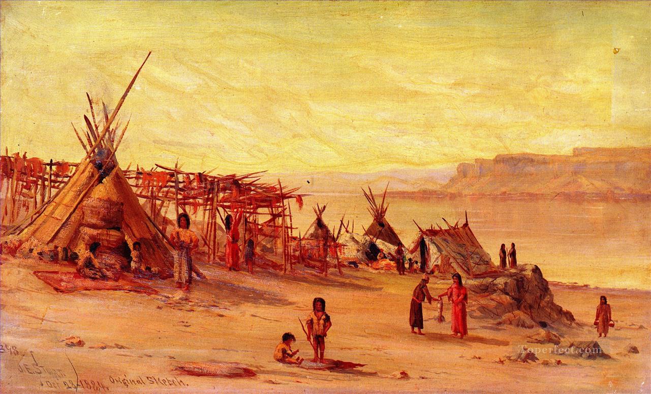 James Everett Stuart xx Camp indien près de Celilo Peintures à l'huile